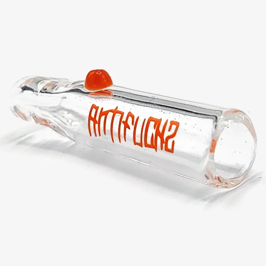Antifuchs Glas Mundstück für Joints, klarglas, schräg von der Seite