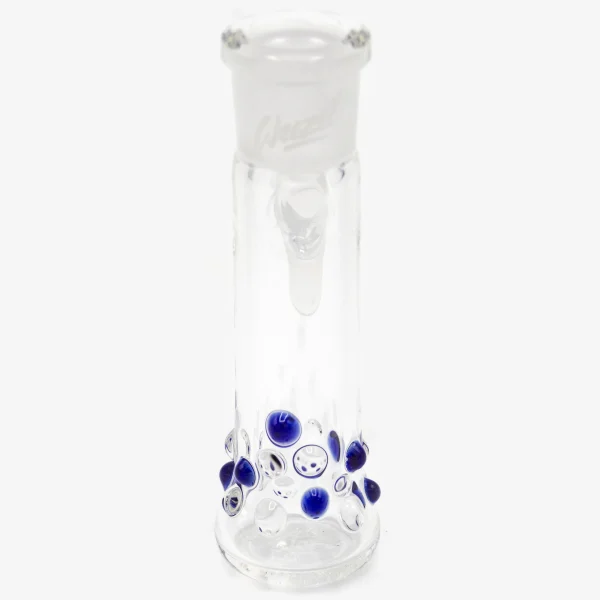 Glas Aschefänger für Bongs mit blauen und klaren Perlen, frontal