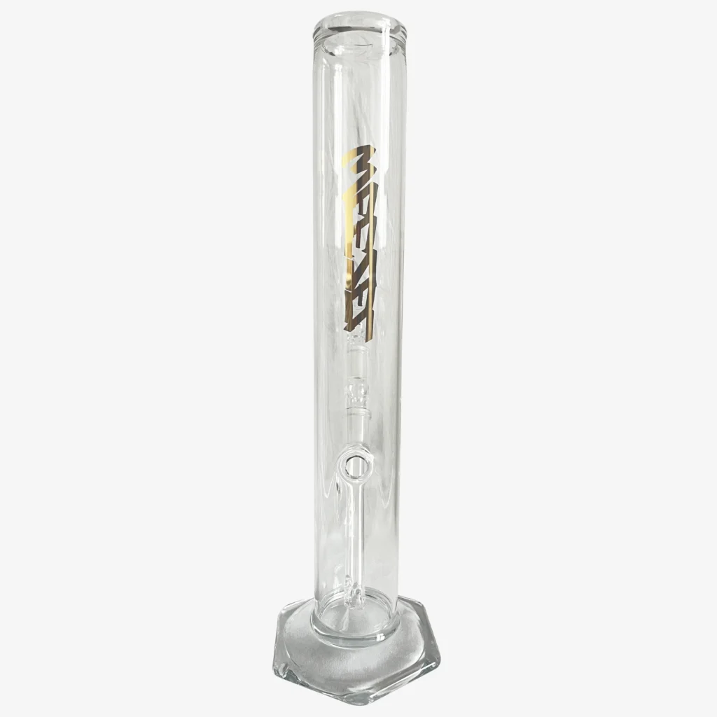 Glasbong 35cm, 6-Kant-Fuß, Gold Logos, mit Diffusor-Shillum und Glasköpfchen