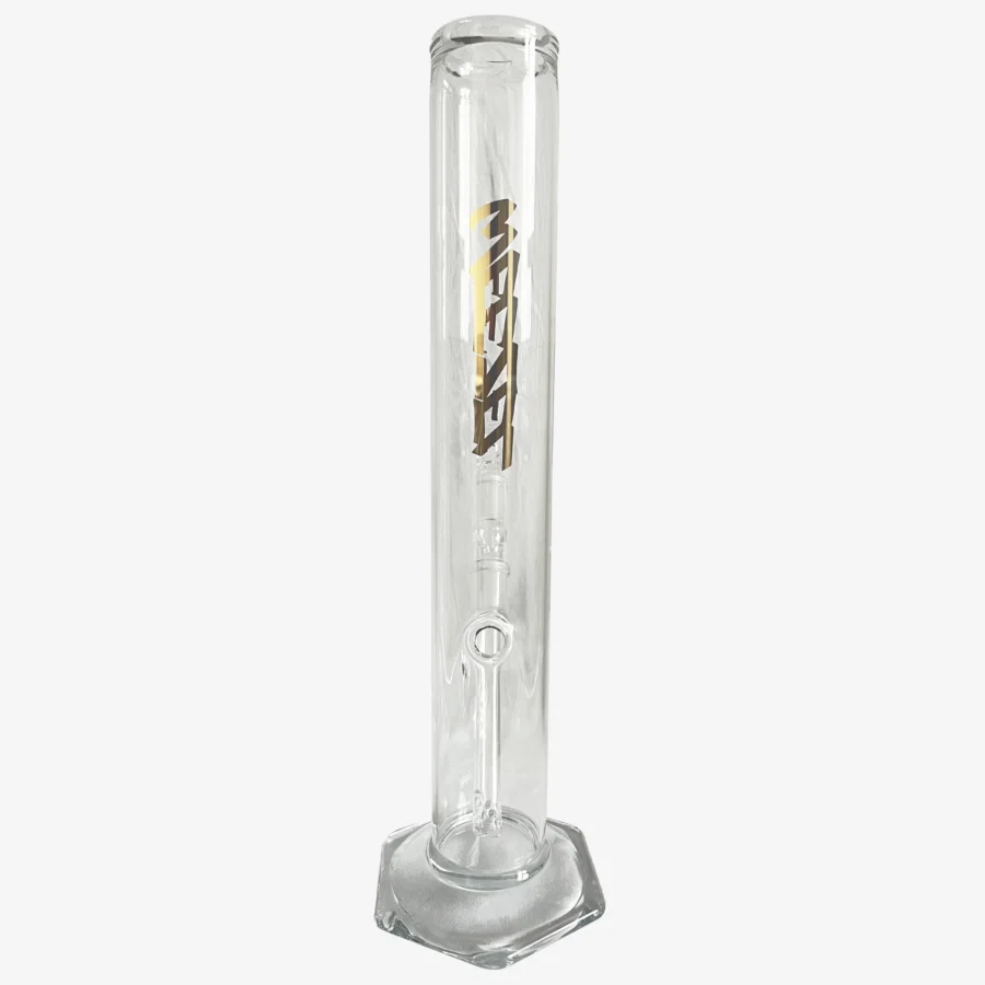 Glasbong 35cm, 6-Kant-Fuß, Gold Logos, mit Diffusor-Shillum und Glasköpfchen