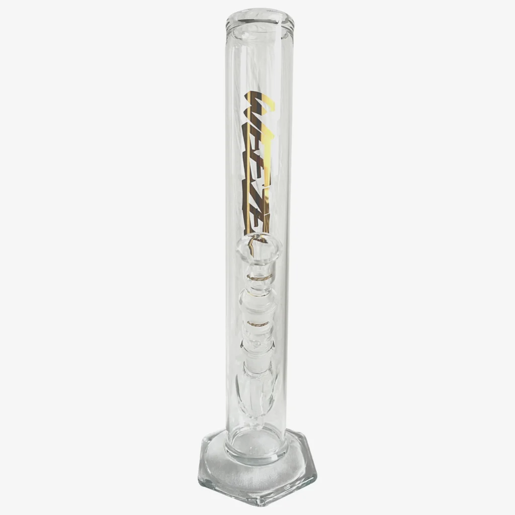 Glasbong 35cm, 6-Kant-Fuß, Gold Logos, mit Diffusor-Shillum und Glasköpfchen