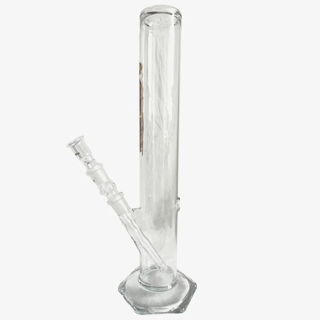 Glasbong 35cm, 6-Kant-Fuß, Gold Logos, mit Diffusor-Shillum und Glasköpfchen