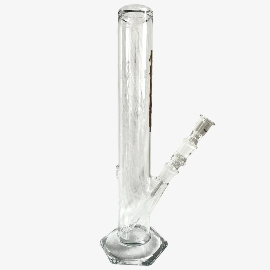 Glasbong 35cm, 6-Kant-Fuß, Gold Logos, mit Diffusor-Shillum und Glasköpfchen