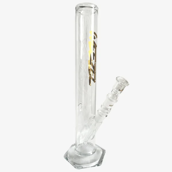 Glasbong 35cm, 6-Kant-Fuß, Gold Logos, mit Diffusor-Shillum und Glasköpfchen