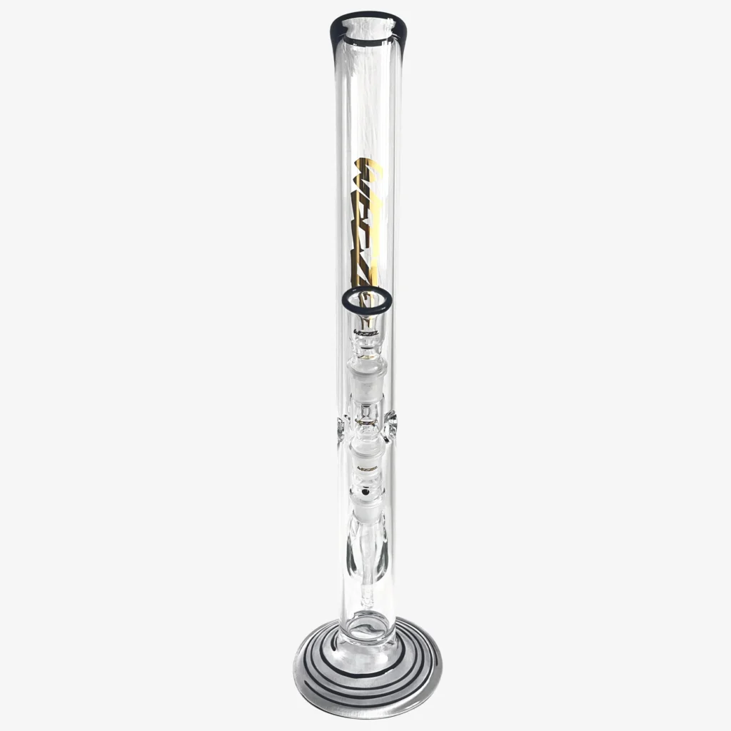 Glasbong 55cm, Rundfuß, schwarz-gold, mit Aktivkohle-Adapter, Diffusor-Shillum und Glasköpfchen