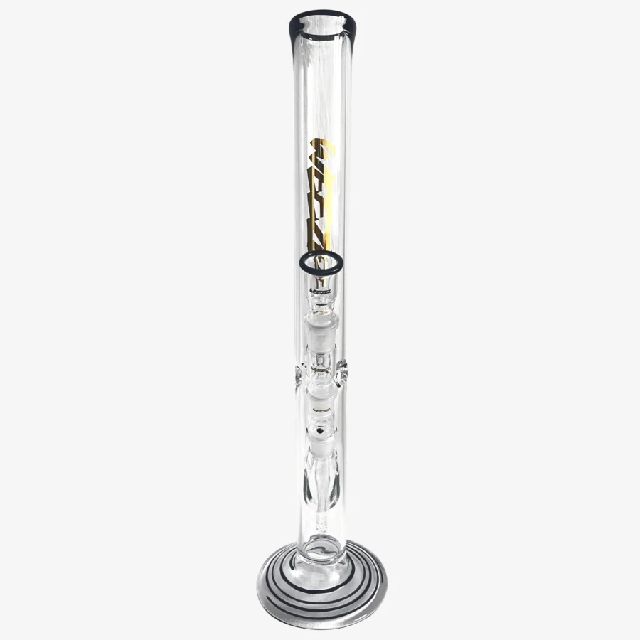 Glasbong 55cm, Rundfuß, schwarz-gold, mit Aktivkohle-Adapter, Diffusor-Shillum und Glasköpfchen