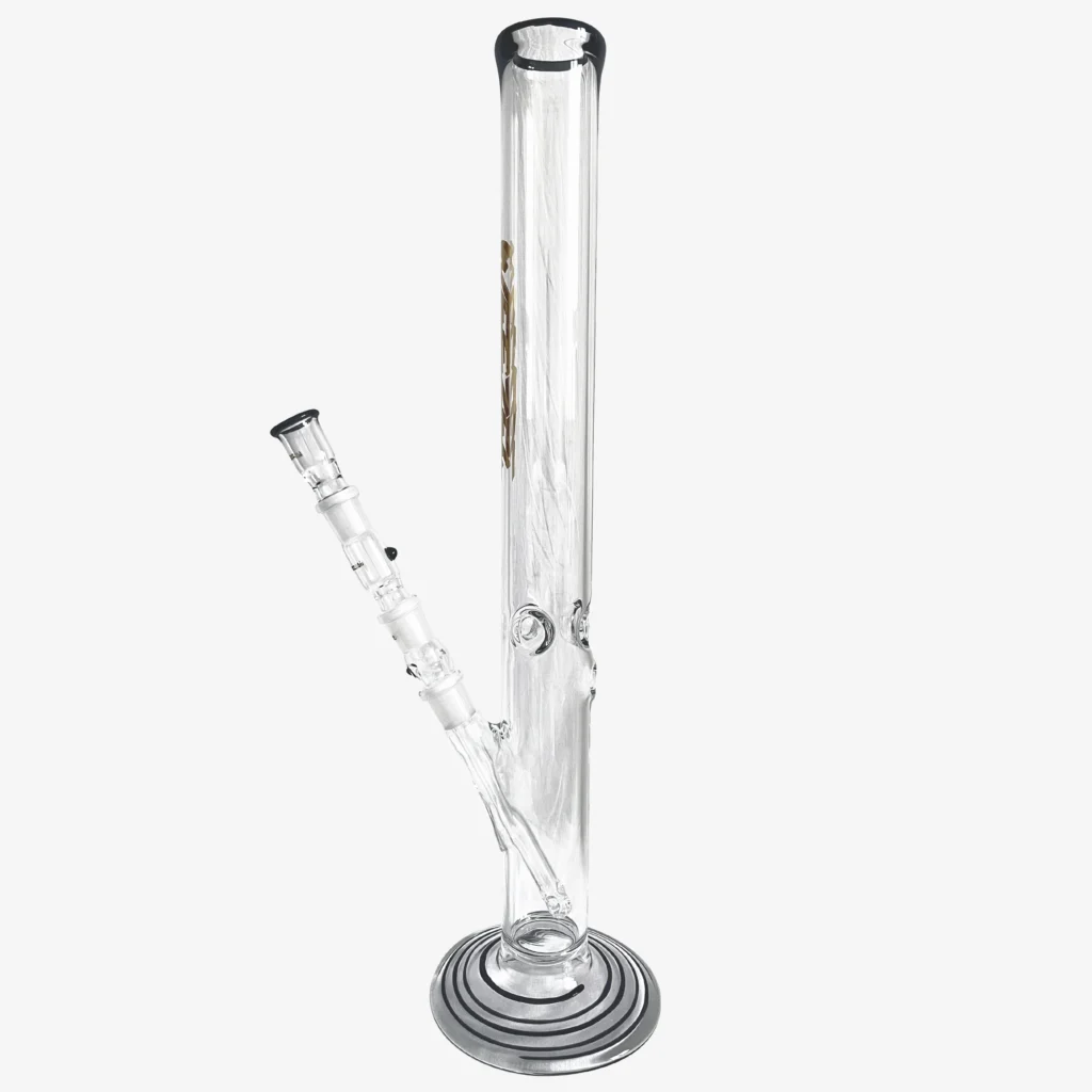 Glasbong 55cm, Rundfuß, schwarz-gold, mit Aktivkohle-Adapter, Diffusor-Shillum und Glasköpfchen