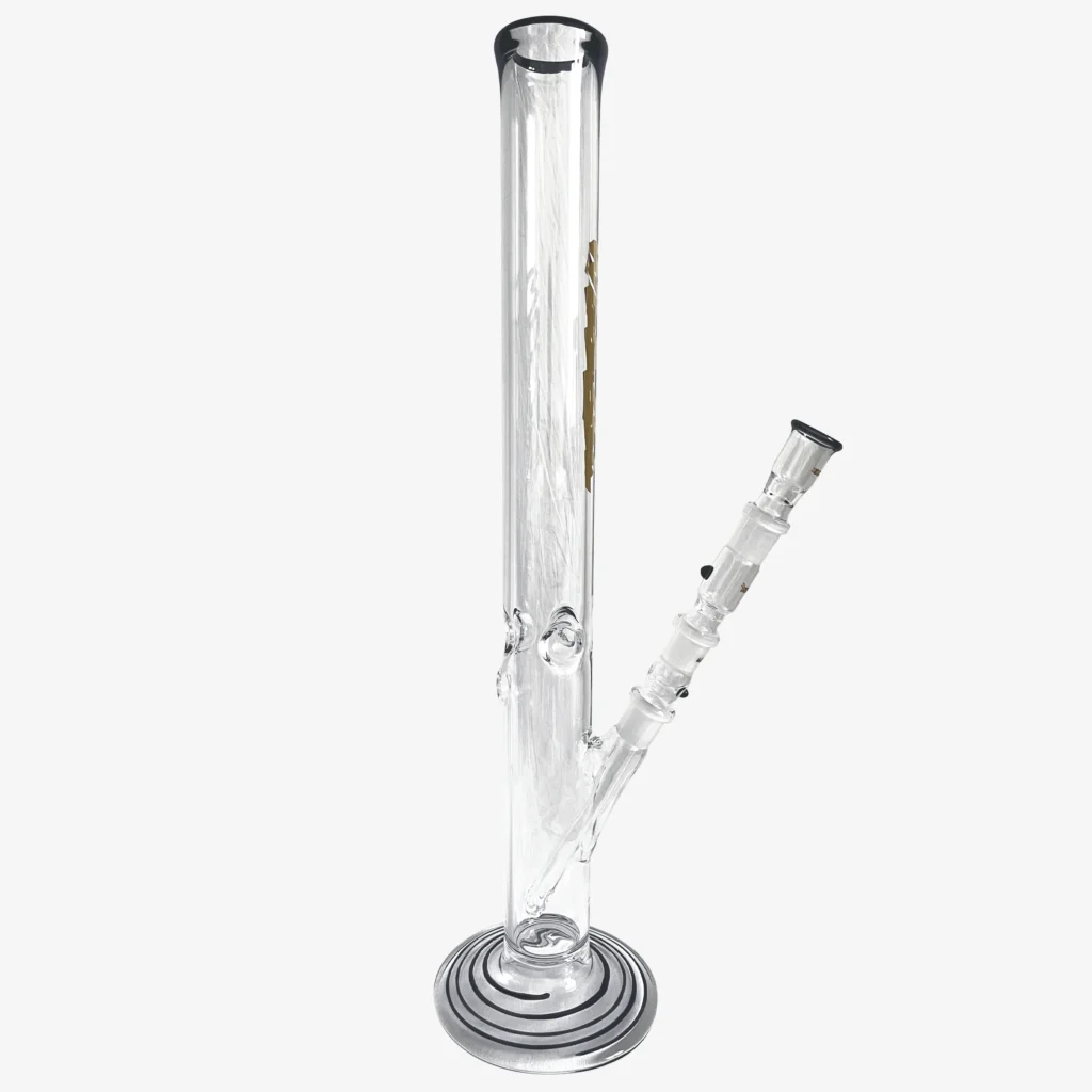 Glasbong 55cm, Rundfuß, schwarz-gold, mit Aktivkohle-Adapter, Diffusor-Shillum und Glasköpfchen