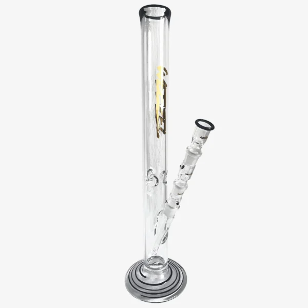 Glasbong 55cm, Rundfuß, schwarz-gold, mit Aktivkohle-Adapter, Diffusor-Shillum und Glasköpfchen