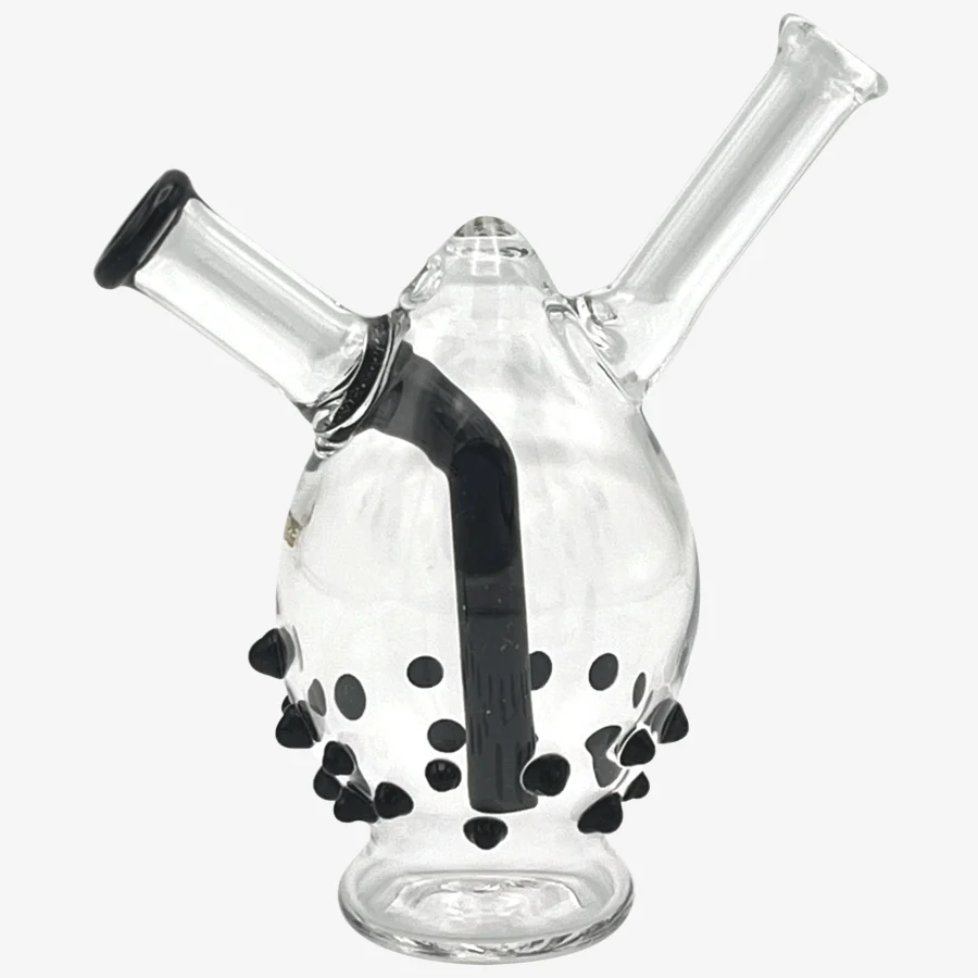 Beastie Bubbler Gold von WEEZEL: Handgemachter Joint Bubbler aus Glas in Ei-Bauform mit schwarzen Punkten