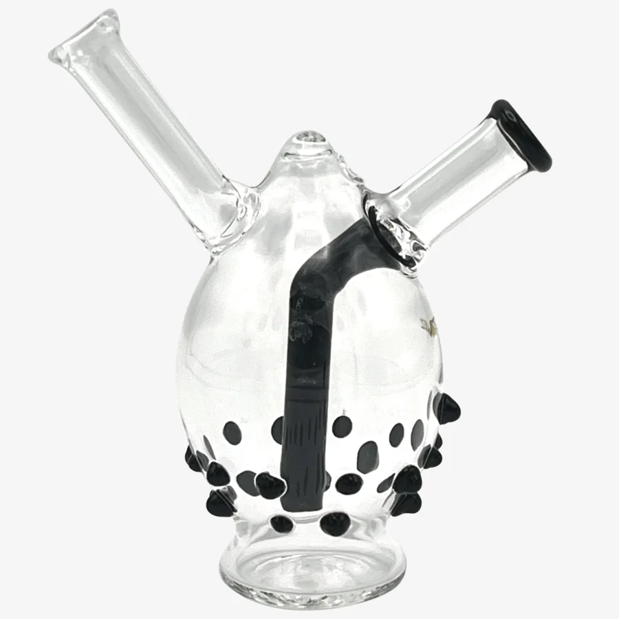Beastie Bubbler Gold von WEEZEL, handgemachter Joint Bubbler aus Glas in Ei-Bauform mit schwarzen Akzenten