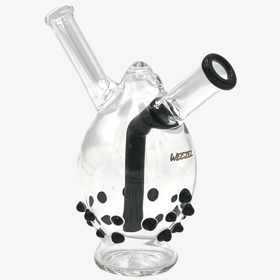 Beastie Bubbler Gold von WEEZEL, handgemachter Joint Bubbler aus Glas in Ei-Bauform mit schwarzen Details