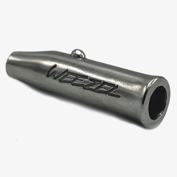 WEEZEL Chrom-Mundstück seitlich, Logo Seite, schräge Ansicht, Öffnung für den Joint