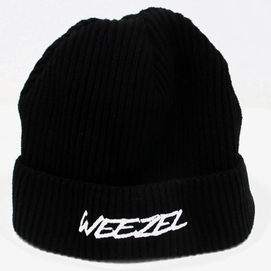 Schwarze Fisherman Beanie, WEEZEL Logo, Front