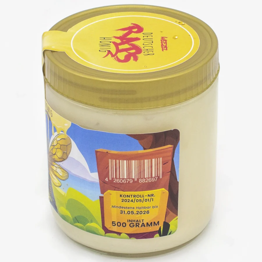 WEEZEL 500g Rapshonig Glas - von links