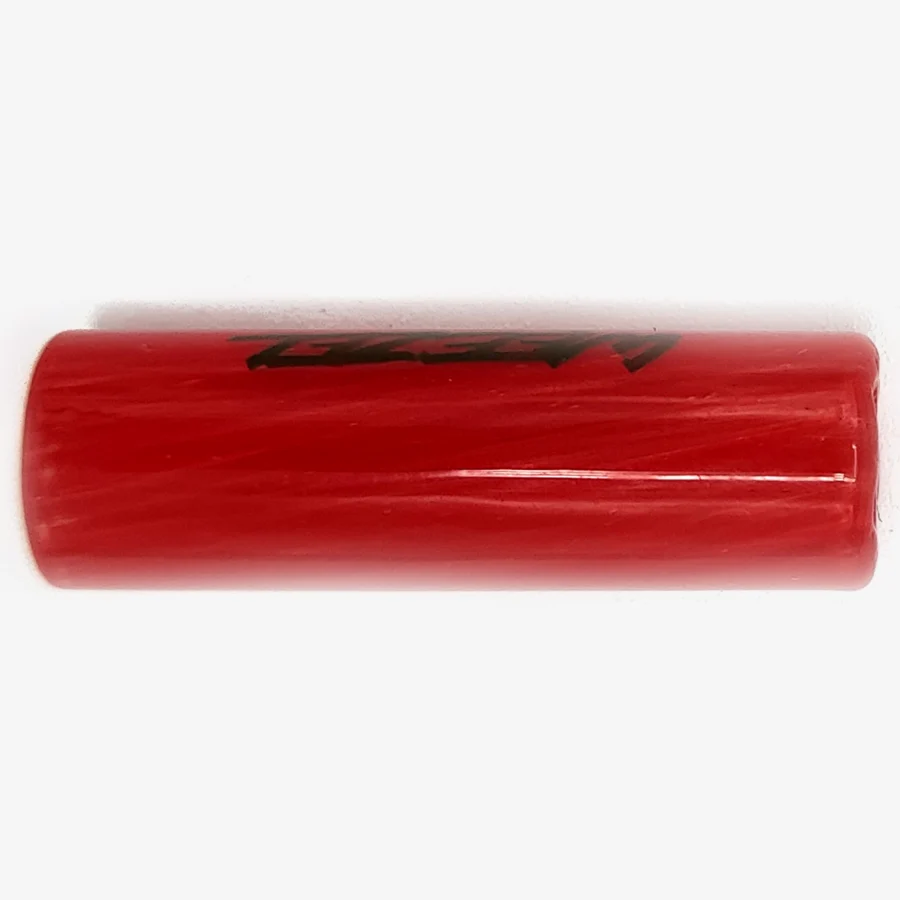 Der rote WEEZEL Flow Tip Spiralfilter mit grünem Logo, von oben