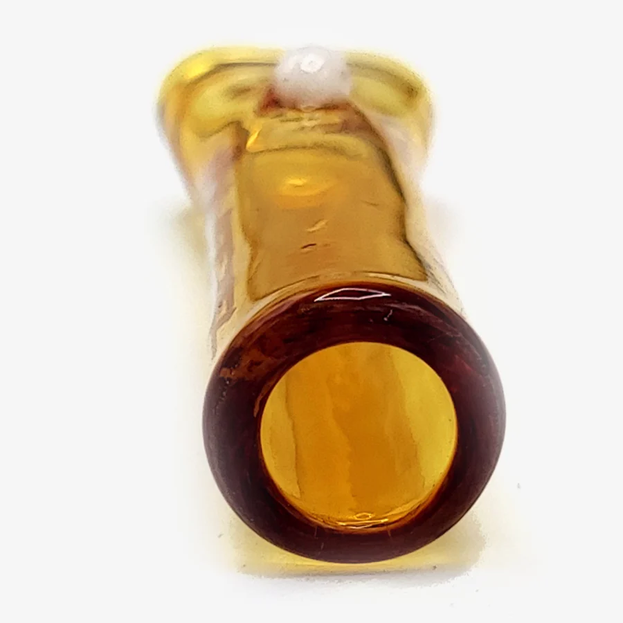 Gelbes Glasmundstück für Joints, mit weißer Perle und weißem WEEZEL Logo von vorne
